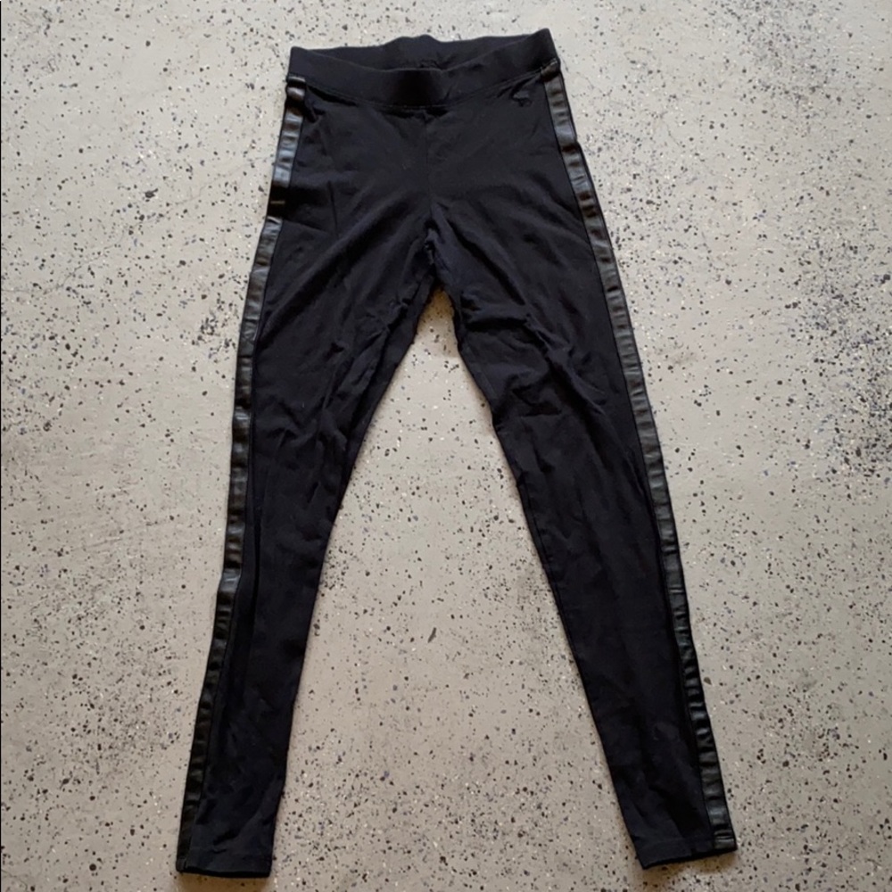 Pink Pleather Tuxedo Stripe Leggings